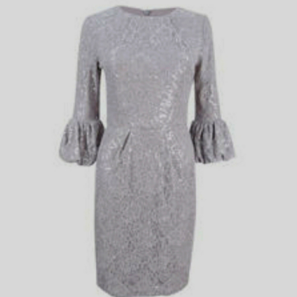 Betsey & Adams grey silver flair sleeve dress 12 - Picture 3 of 10